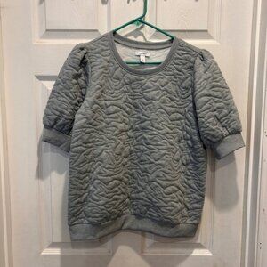Nine‎ West Women's Gray Quilted Short Sleeve Sweatshirt Pullover Top Large